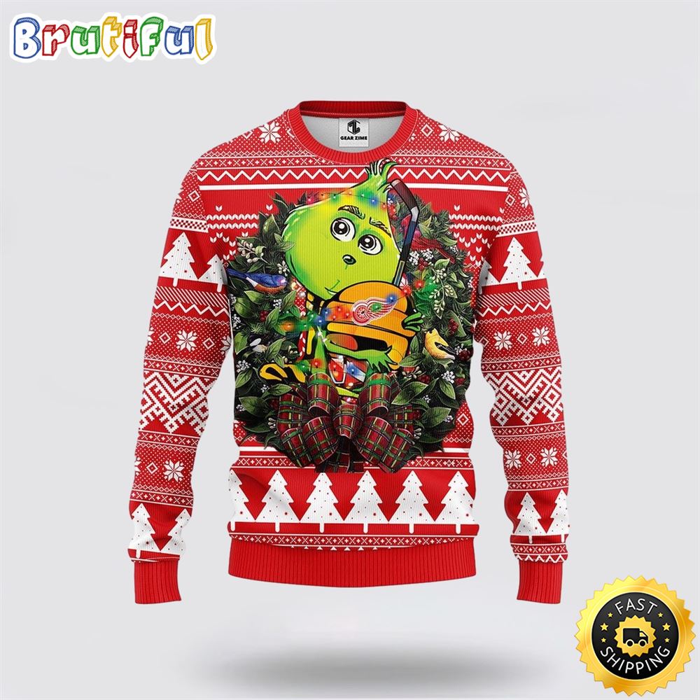 Nhl Detroit Red Wings Ugly Christmas Sweater Grinch Hug Xmas Gift For Hockey Fans