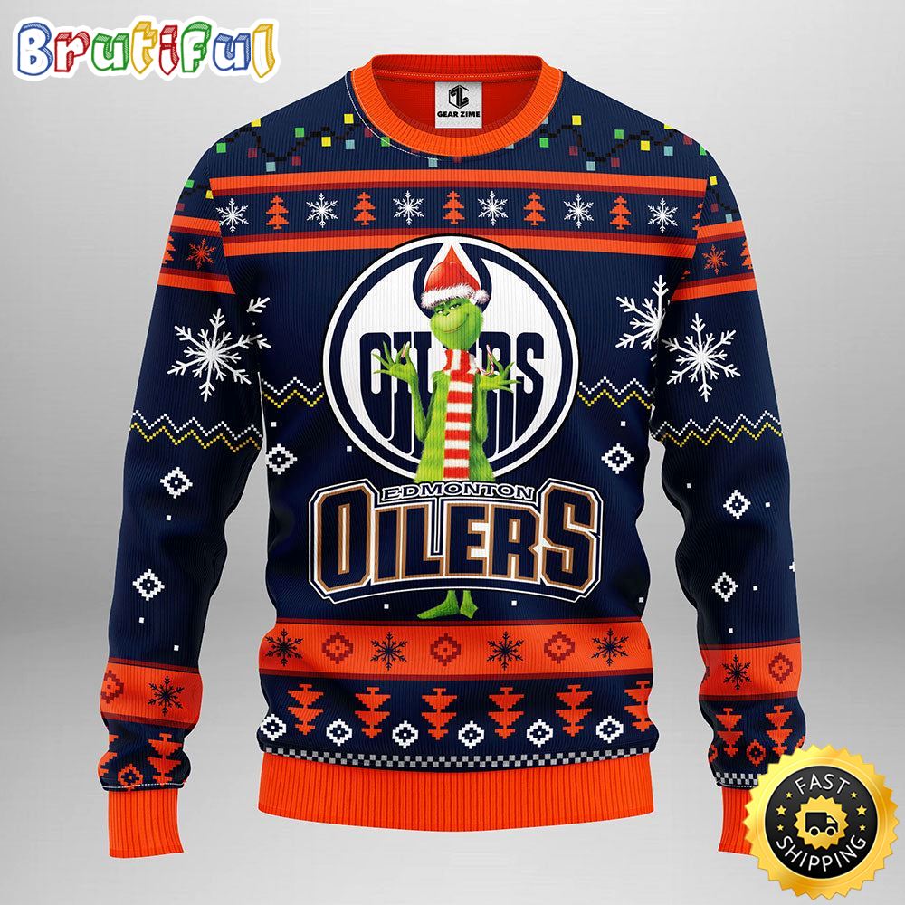 Nhl Edmonton Oilers Ugly Christmas Sweater Print Funny Grinch Gift For Hockey Fans