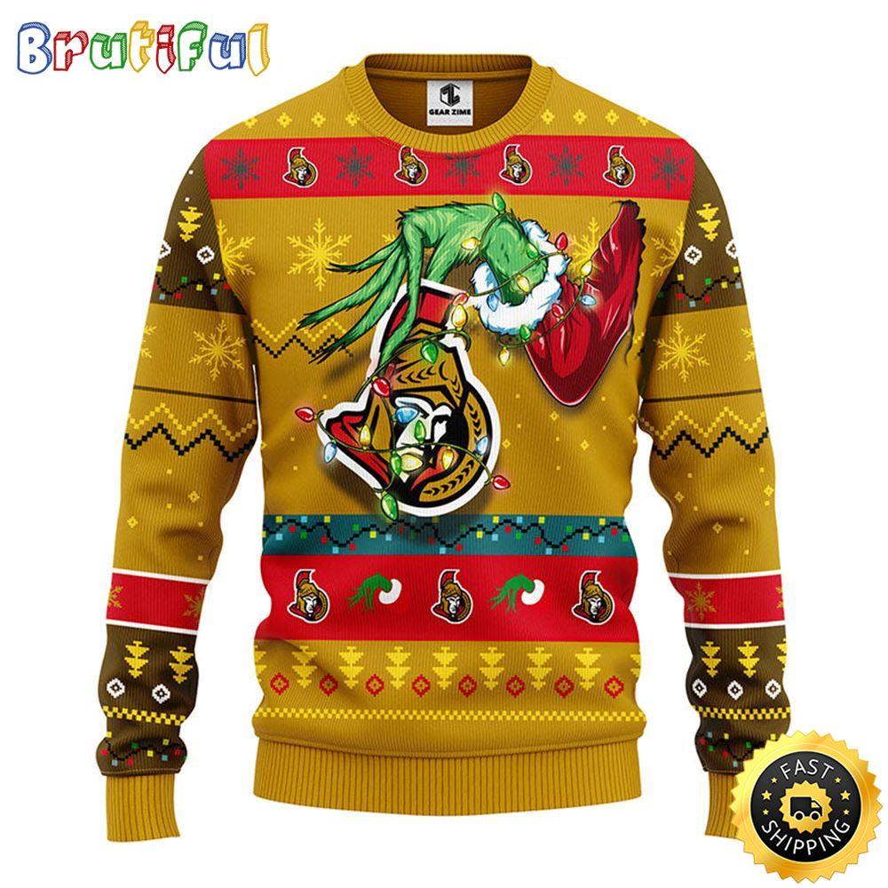 Nhl Ottawa Senators Ugly Christmas Sweater Grinch Gift For Hockey Fans
