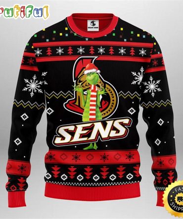 Nhl Ottawa Senators Ugly Christmas Sweater Print Funny Grinch Gift For Hockey Fans