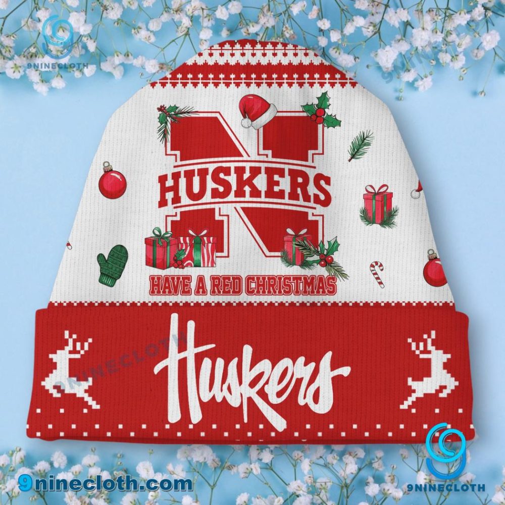 Nebraska Huskers Have A Red Christmas Beanie Hat