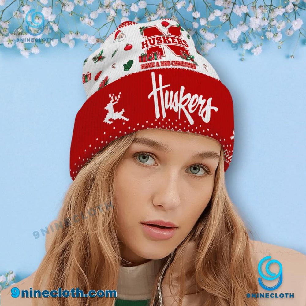 Nebraska Huskers Have A Red Christmas Beanie Hat - Image 2
