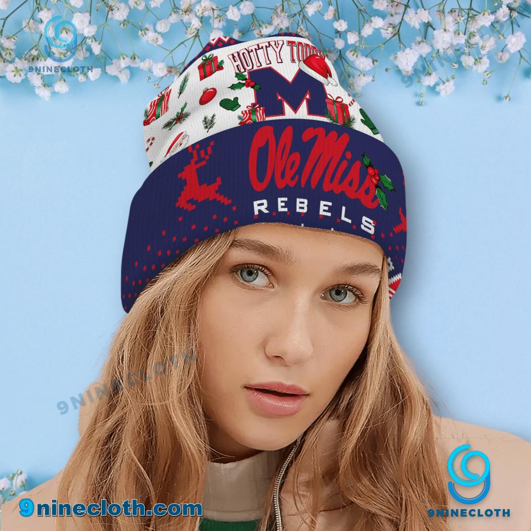 Ole Miss Rebels Hotty Toddy Christmas Beanie Hat - Image 2