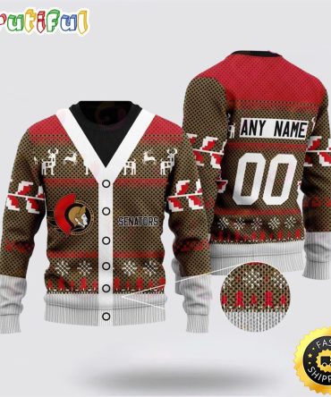 Personalized Nhl Ottawa Senators Elk Pattern Ugly Christmas Sweater Perfect Gift For Football Fans