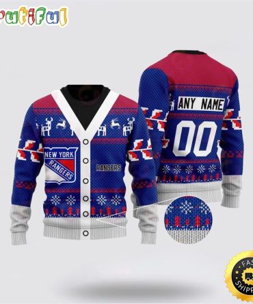 Personalized Nhl New York Rangers Elk Pattern Ugly Christmas Sweater Perfect Gift For Football Fans