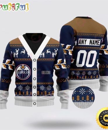 Personalized Nhl Edmonton Oilers Elk Pattern Ugly Christmas Sweater Perfect Gift For Football Fans