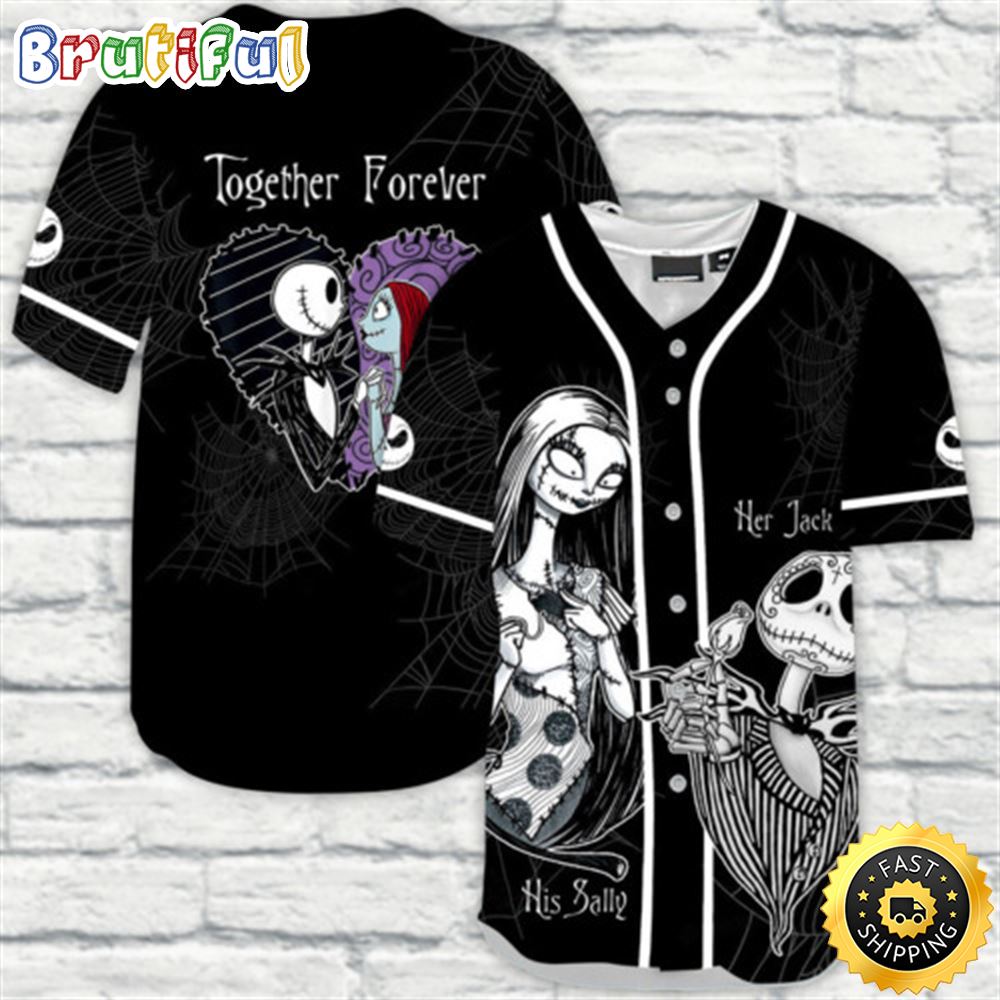 Personalized Jack Skellington And Sally Together 3D Baseball Jersey