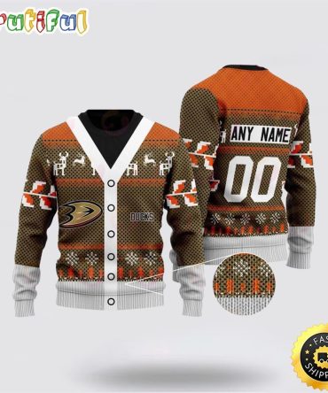 Personalized Nhl Anaheim Ducks Elk Pattern Ugly Christmas Sweater Perfect Gift For Football Fans
