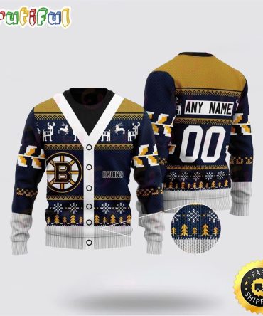Personalized Nhl Boston Bruins Elk Pattern Ugly Christmas Sweater Perfect Gift For Football Fans