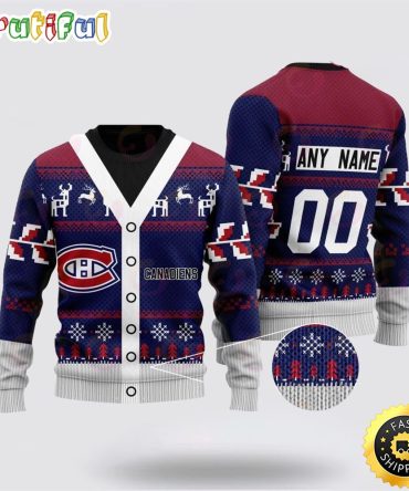 Personalized Nhl Montreal Canadiens Elk Pattern Ugly Christmas Sweater Perfect Gift For Football Fans