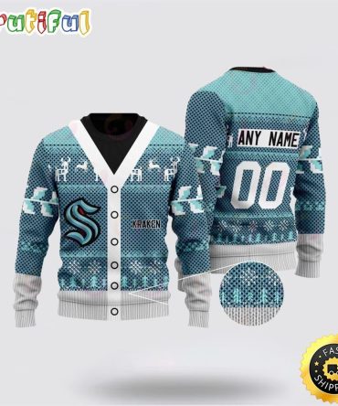 Personalized Nhl Seattle Kraken Elk Pattern Ugly Christmas Sweater Perfect Gift For Football Fans