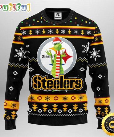 Pittsburgh Steelers Christmas Ugly Christmas Sweater Print Funny Grinch Show Your Team Spirit