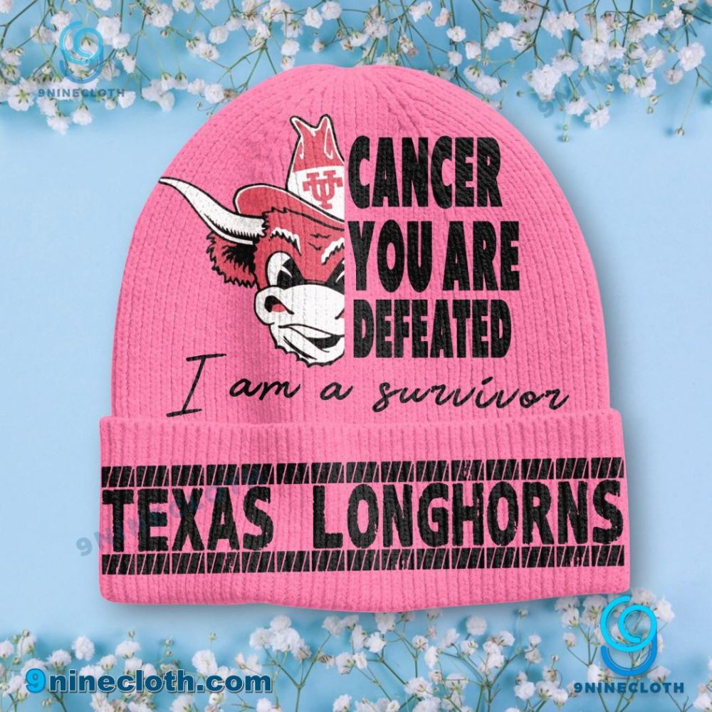Texas Longhorns Cancer You Are Defeated I Am A Survivor Beanie Hat