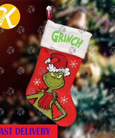 The Grinch Santa Hat And Red Scarf Christmas Stocking