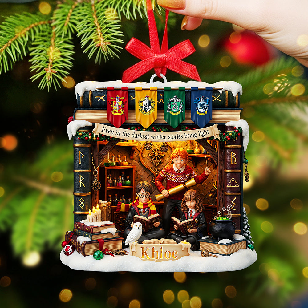 “Even In The Darkest Winter, Stories Bring Light” - Personalized Bookmas Acrylic Ornament - Custom Gift For Readers, Friends, Family, Book Lovers - Image 2