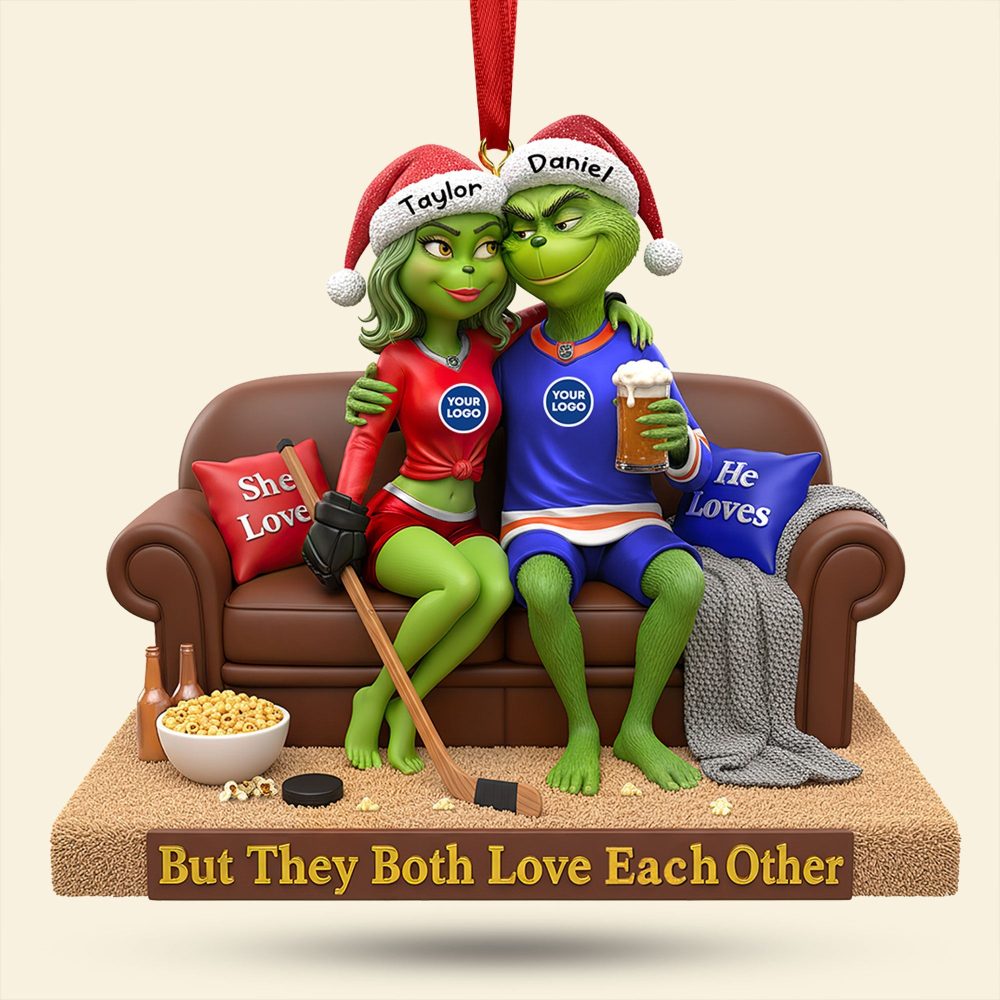 But They Both Love Each Other - Sporty Green Couple Christmas Ornament - Personalized Gifts For Couples - Image 4