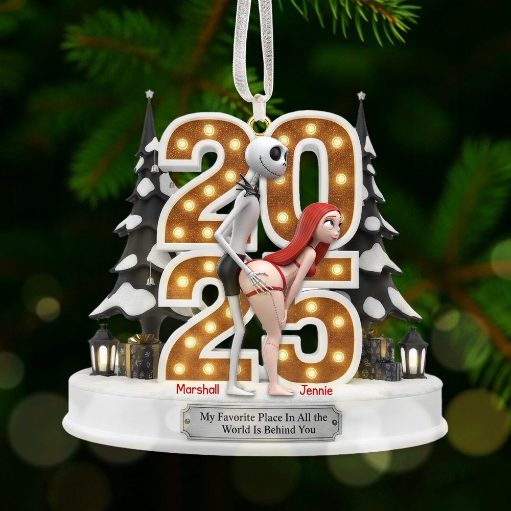 My Favorite Place In All The World Is Behind You - Personalized Christmas Ornament For Couples - Image 3
