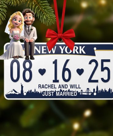 “Celebrate Your Love Story” - Personalized Married Couple License Plate Ornament - Unique Gift For Newlyweds, Couples, Anniversaries