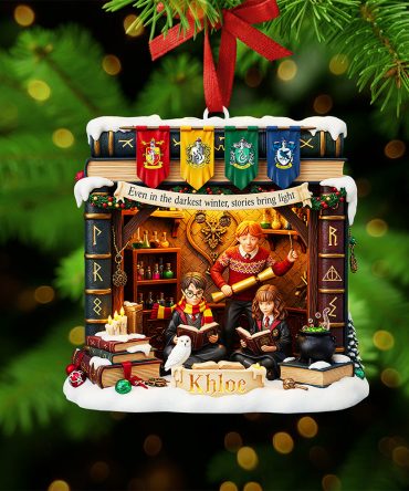 “Even In The Darkest Winter, Stories Bring Light” - Personalized Bookmas Acrylic Ornament - Custom Gift For Readers, Friends, Family, Book Lovers