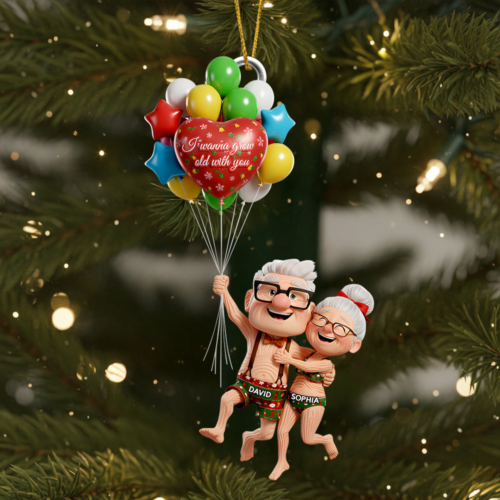 I Wanna Grow Old With You – Personalized Old Couple Christmas Ornament - Image 2
