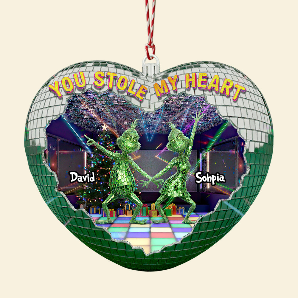 You Stole My Heart - Personalized Couple Disco Christmas Ornament - Image 6