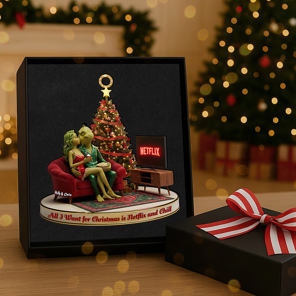 All I Want For Christmas Is Netflix And Chill - Kissing Couple Custom Shape Acrylic Ornament - Personalized Gift For Couples, Friends, Family - Image 3