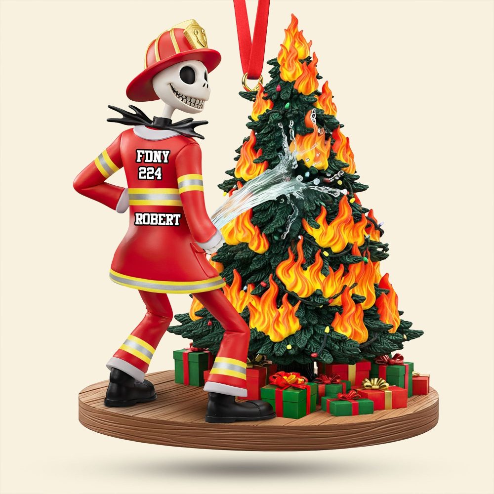“Spook-Tacular Moments Await!” - Funny Spooky Firefighter Ornament - Personalized Gift For Firefighters - Image 3