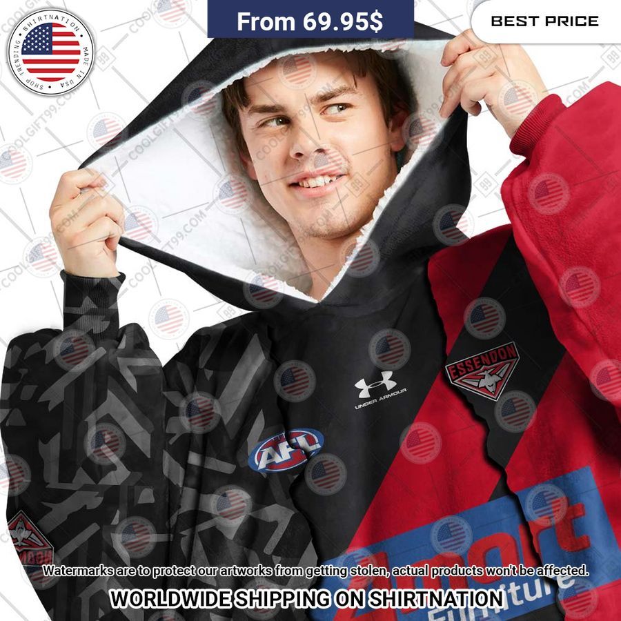 Afl Essendon Bombers Mix Custom Hoodie Blanket - Image 2