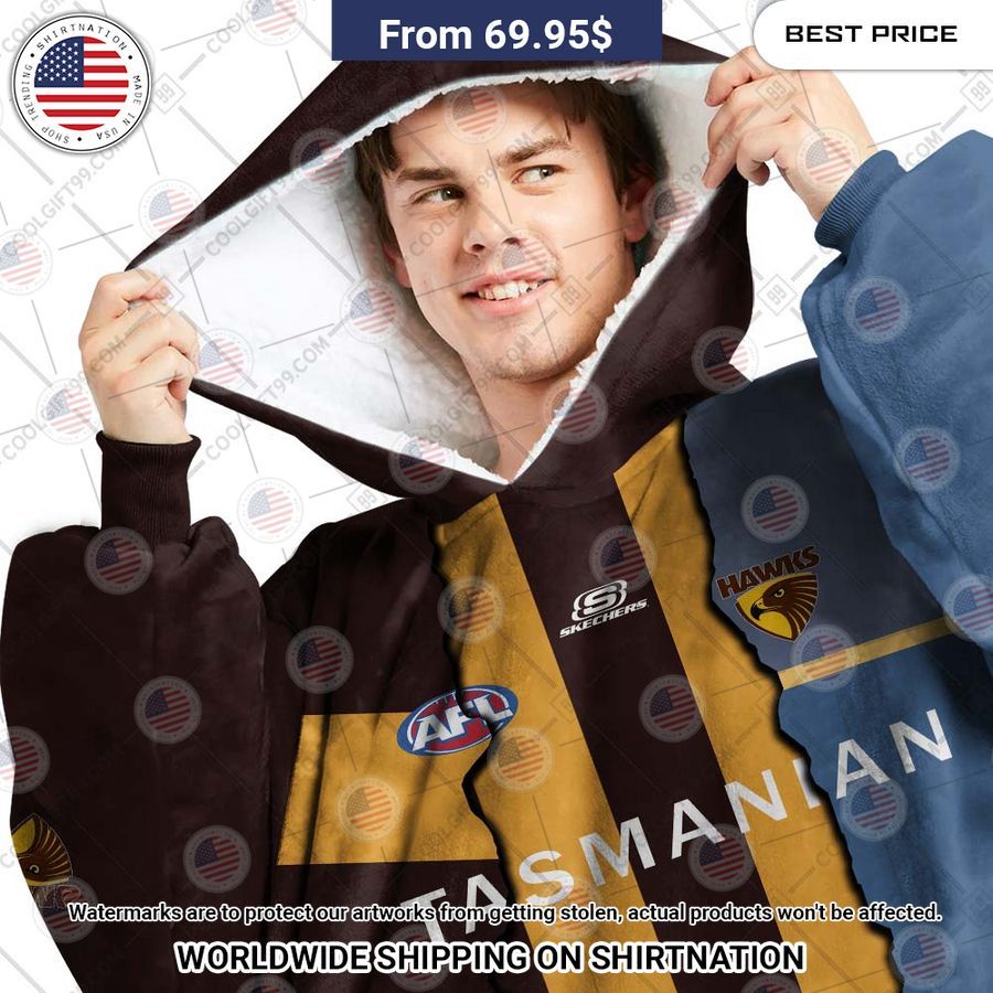 Afl Hawthorn Hawks Mix Custom Hoodie Blanket - Image 2