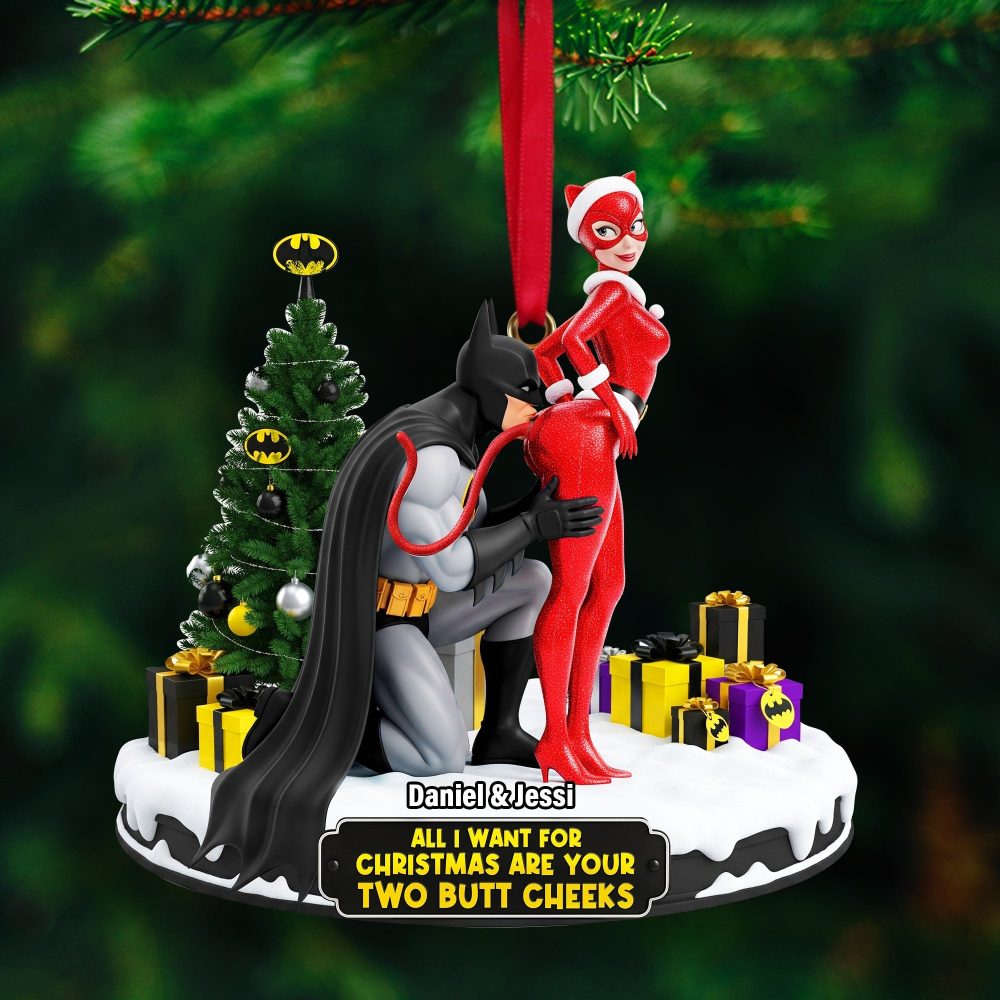 All I Want For Christmas Are Your Two Butt Cheeks - Personalized Cheeky Masked Couple Ornament - Image 3