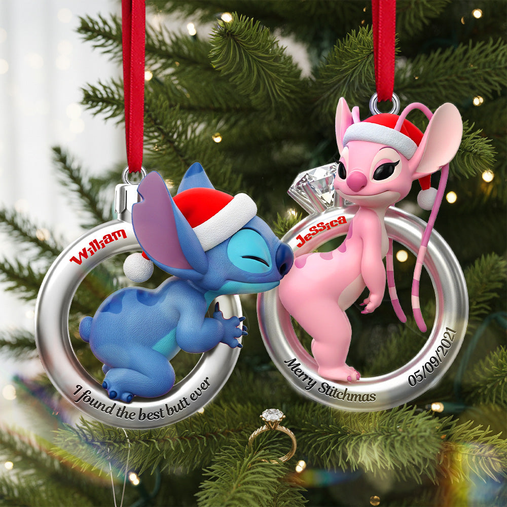 “I Found The Best Butt Ever” - Personalized Little Monster Christmas Rings Acrylic Ornament - Custom Gift For Couples