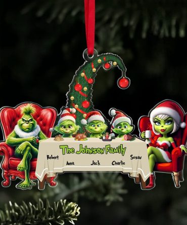 Custom Family Christmas Ornament - Whimsical Grinch Edition