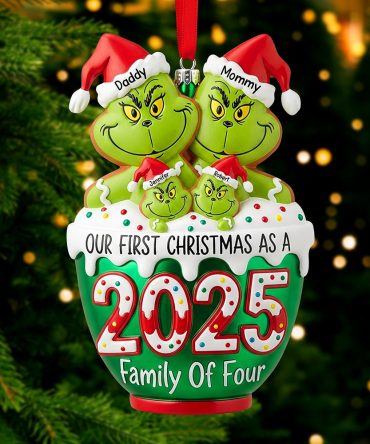 Our First Christmas As A Family Of Four - Playful Grinch Ornament