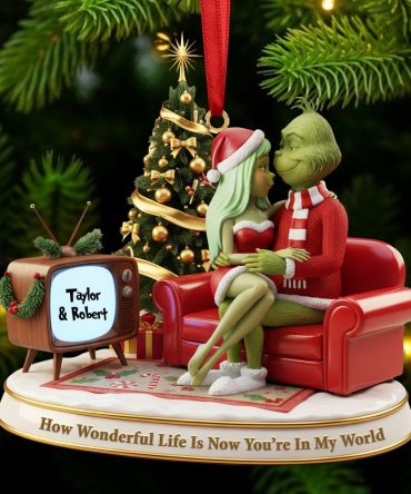 How Wonderful Life Is Now You’Re In My World - Green Monster Couple Ornament - Personalized Christmas Gift For Couples