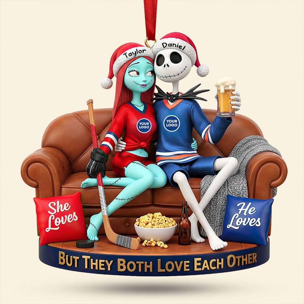 But They Both Love Each Other - Personalized Sporty Couple Christmas Ornament - Image 4