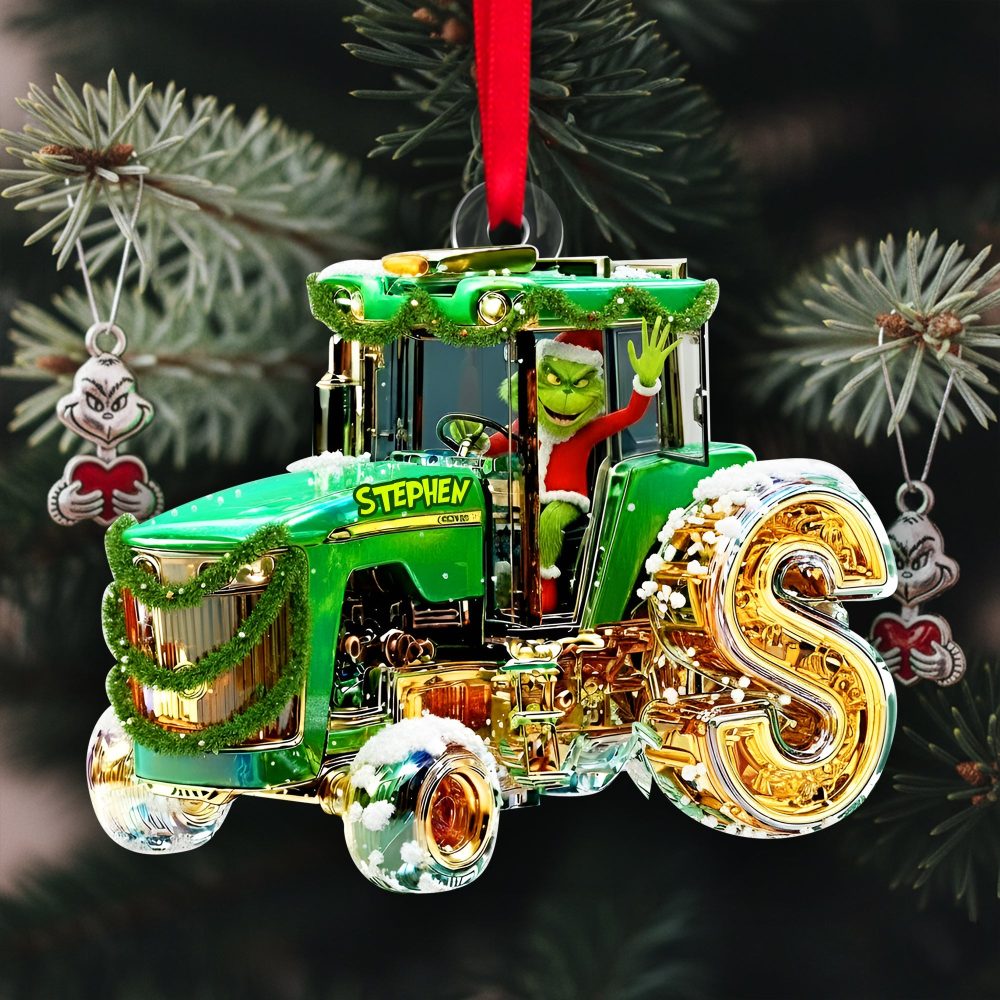 “Green Joy For Tractor Lovers” - Personalized Green Tractor Initials Ornament For Heartfelt Christmas Gifts