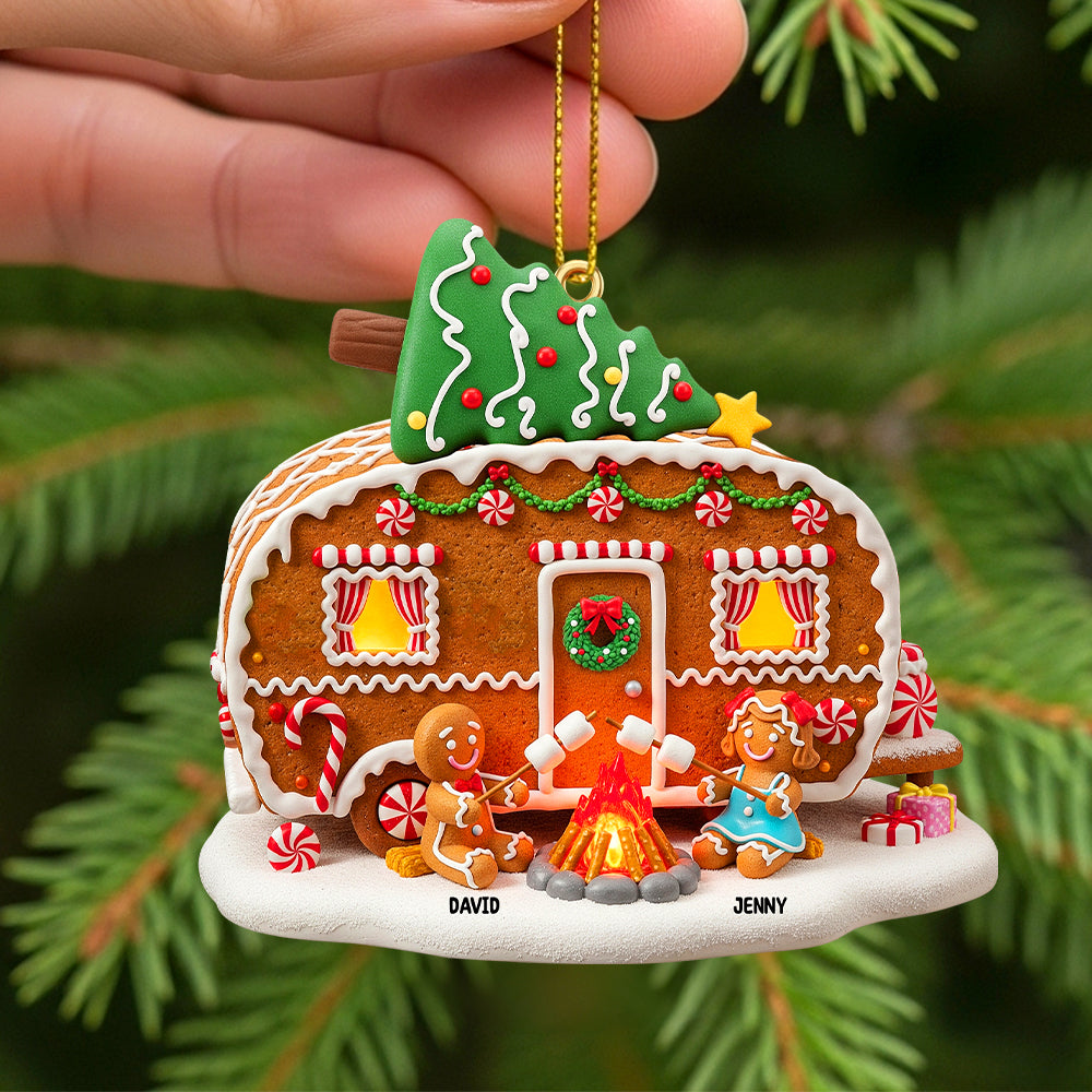 Celebrate Love And Joy - Personalized Gingerbread Couple Christmas Wooden Ornament - Custom Gift For Couples, Friends, And Family
