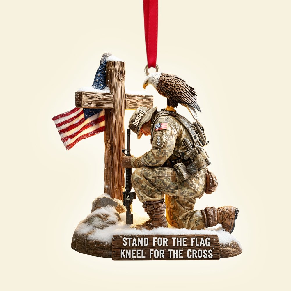 Stand For The Flag, Kneel For The Cross - Faithful Warrior Christmas Ornament - Personalized Gift For Veterans - Image 5