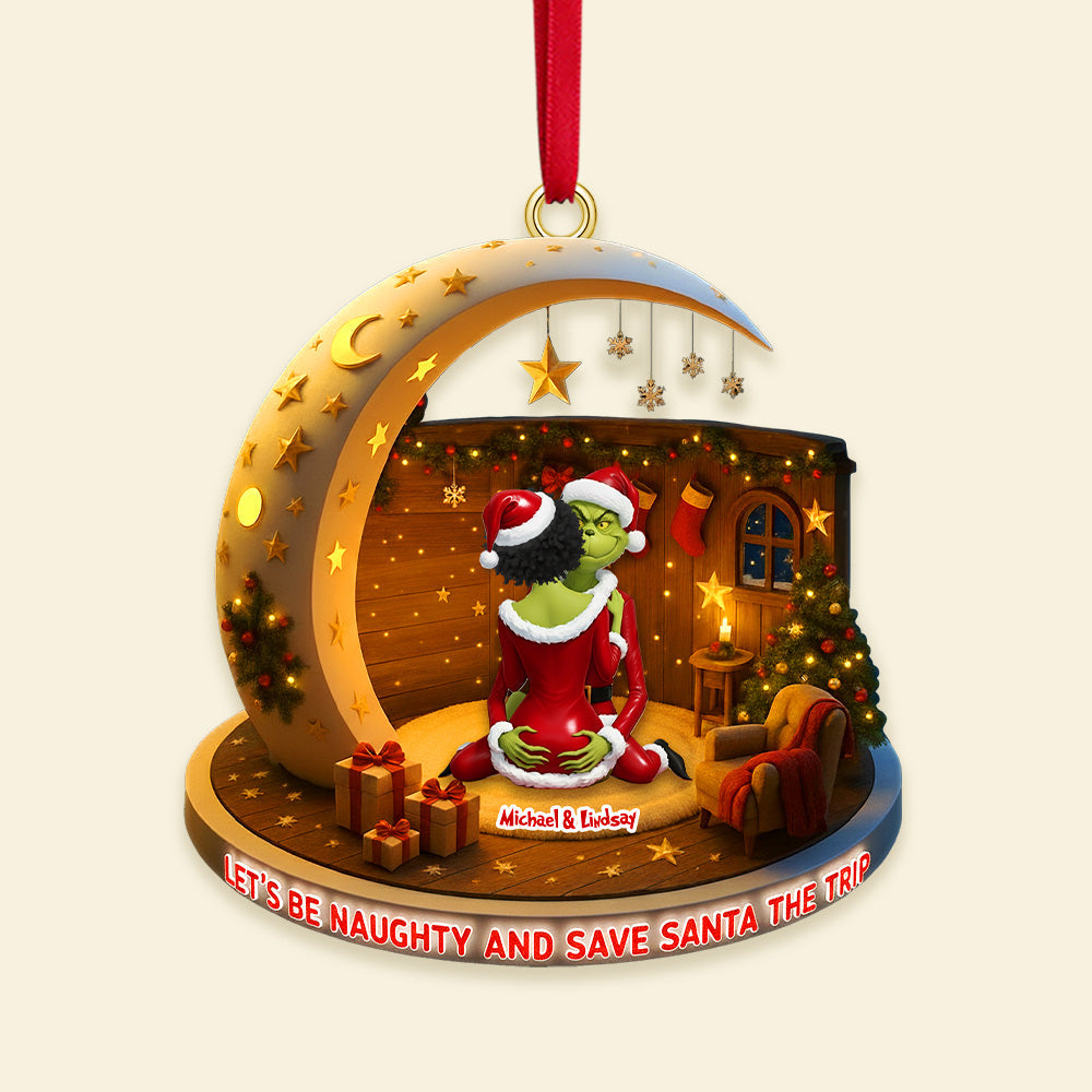 Let’S Be Naughty And Save Santa The Trip - Personalized Naughty Couple Acrylic Ornament - Image 3