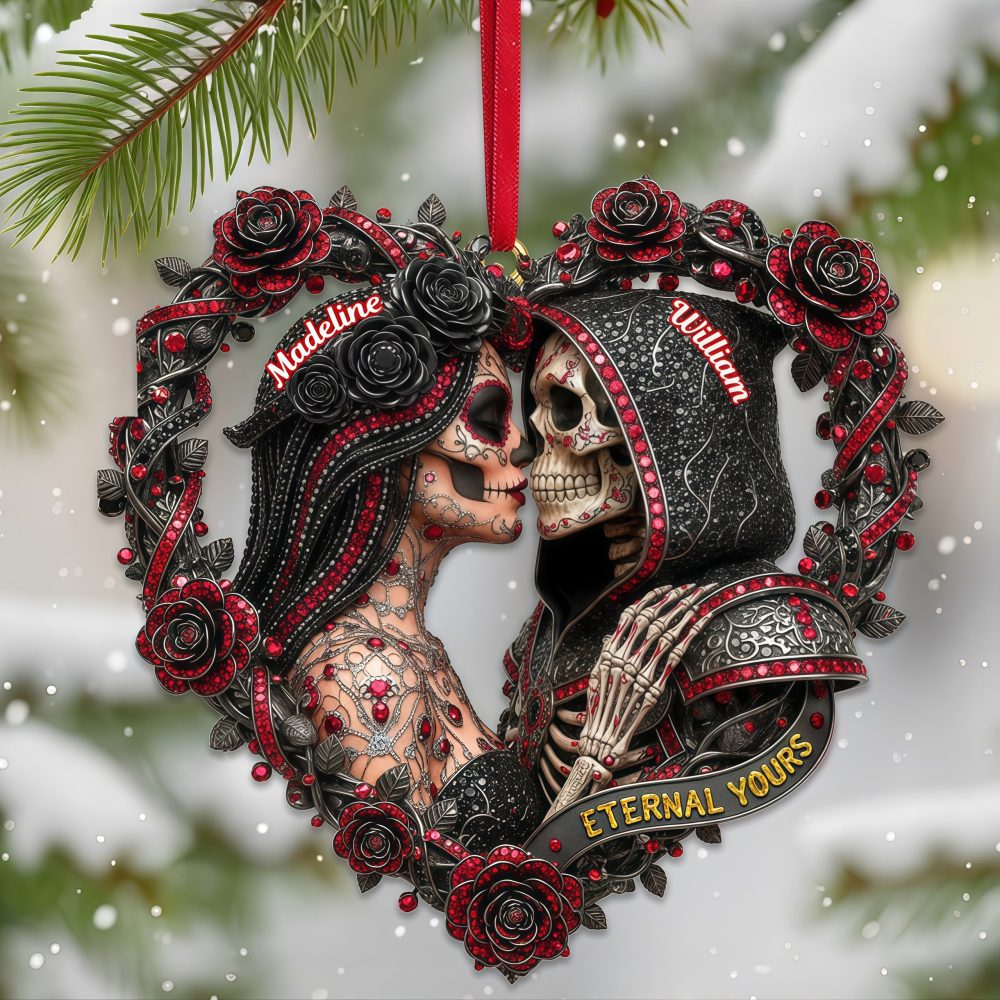 Eternal Yours - Personalized Skull Couple Ornament , Perfect Gift For Lovers - Image 2