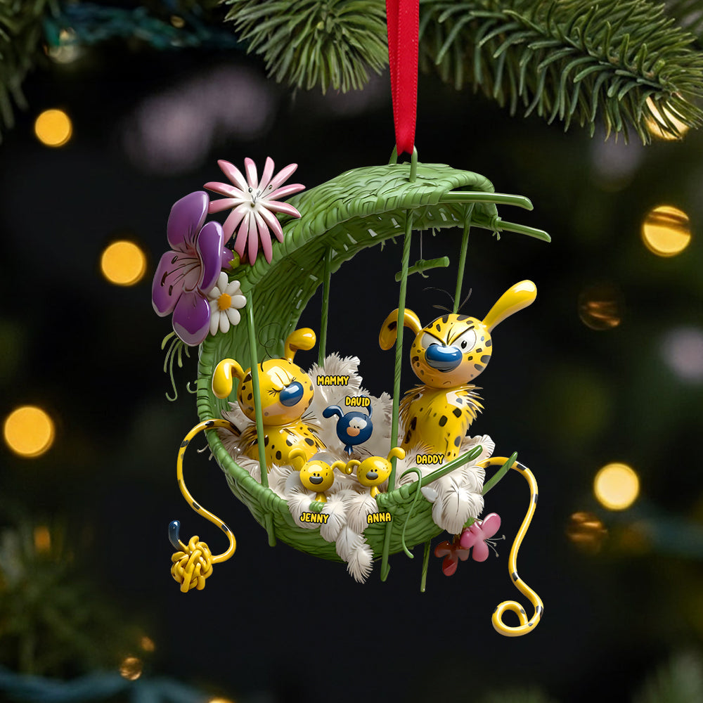 Bring Home The Joy With Our Cozy Spotted Yellow Monkey Family Ornament - Personalized Family Gift For Moms, Dads, And Kids