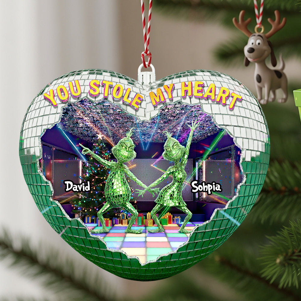 You Stole My Heart - Personalized Couple Disco Christmas Ornament - Image 5