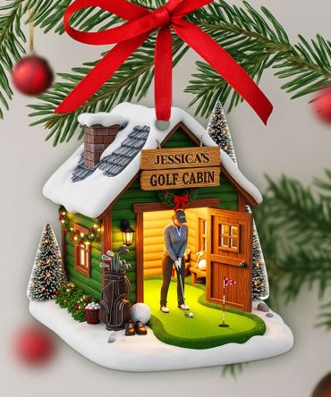 “Tee Off Into Joy!” - Custom Golf Cabin Christmas Ornament - Personalized Gift For Golf Lovers