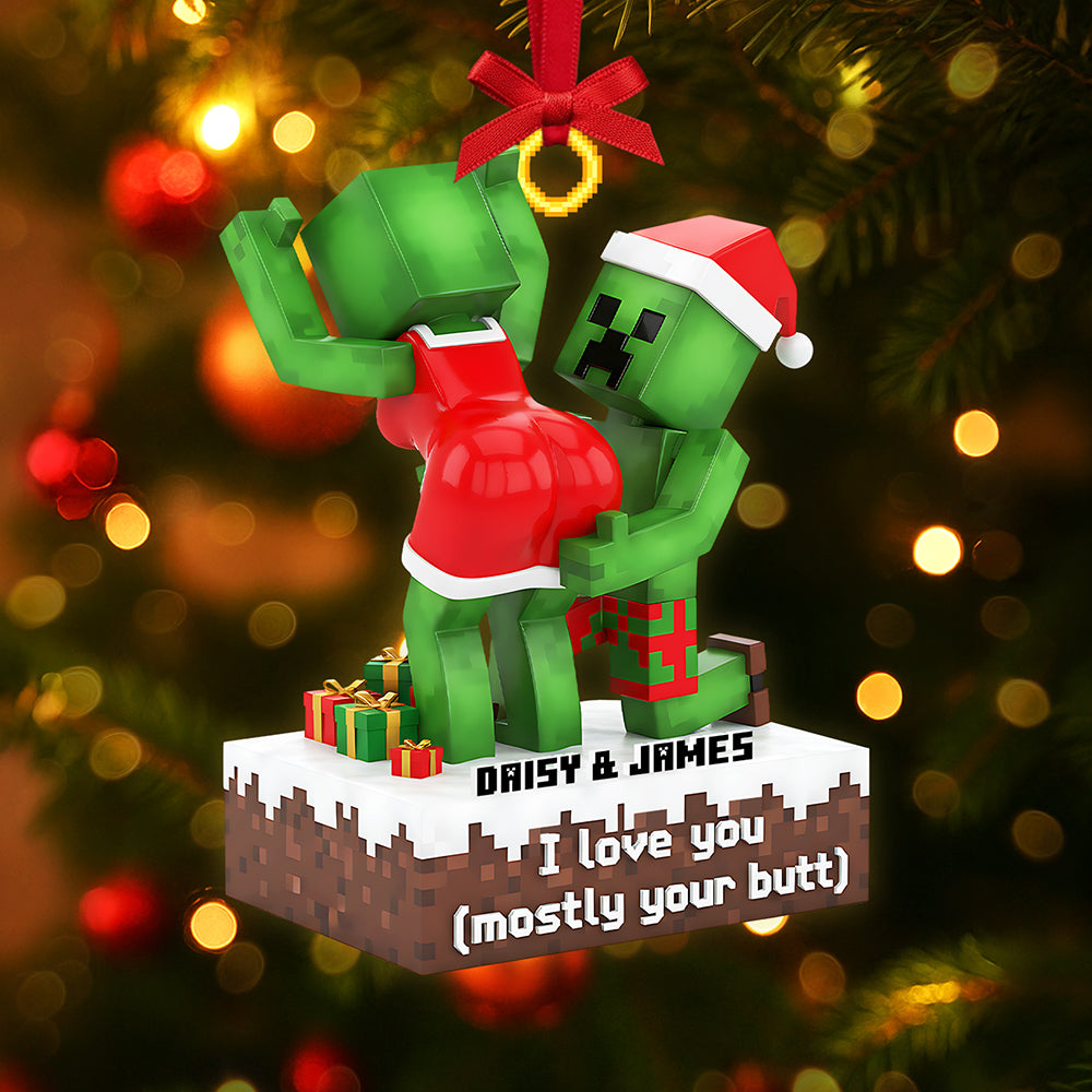 I Love You (Mostly Your Butt) - Personalized Lego Couple Acrylic Ornament - Image 3