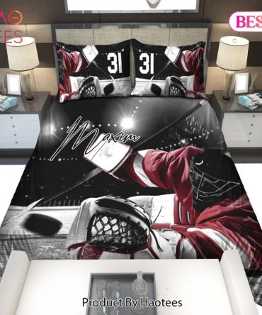 Ice Hockey Goalie Catching Puck Personalized Custom Name & Number Sport 21 Bedding Set Bed Sets, Bedroom Sets