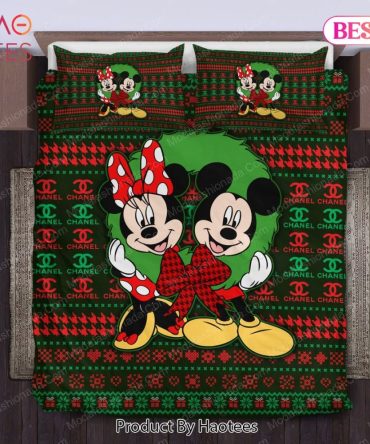 Mickey And Minnie Pattern Chanel Merry Christmas Bedding Sets Bed Sets, Bedroom Sets