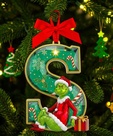 Celebrate The Season With Grinch! Personalized Green Crystal Alphabet Ornament - A Perfect Gift For Loved Ones