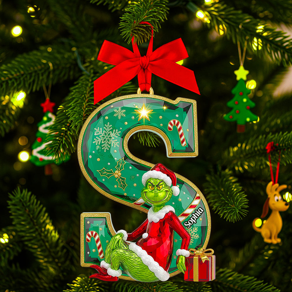 Celebrate The Season With Grinch! Personalized Green Crystal Alphabet Ornament - A Perfect Gift For Loved Ones