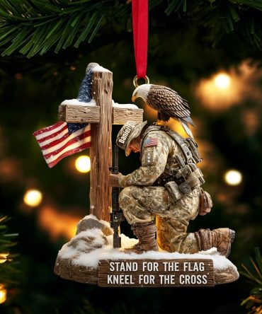 Stand For The Flag, Kneel For The Cross - Faithful Warrior Christmas Ornament - Personalized Gift For Veterans