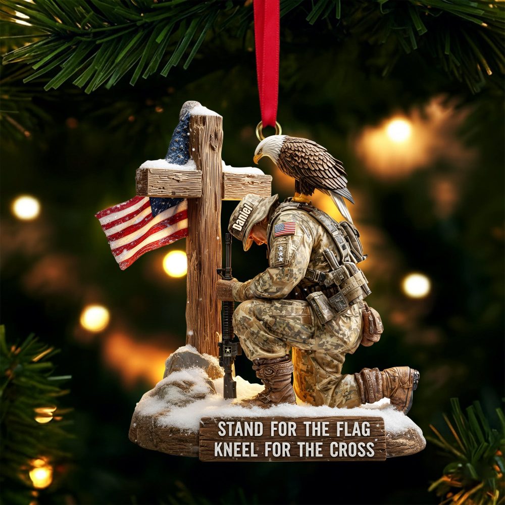Stand For The Flag, Kneel For The Cross - Faithful Warrior Christmas Ornament - Personalized Gift For Veterans